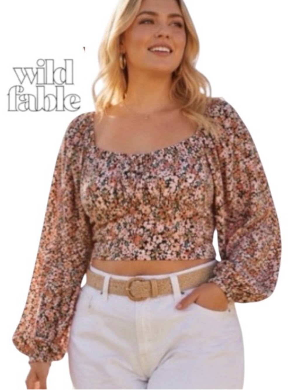 XL Wild Fable Floral Bustier Cropped Top with Smocked Back